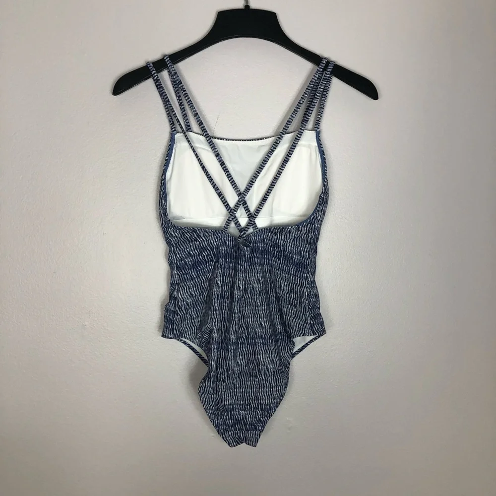 LOFT Blue and White Smocked One-Piece Swimsuit